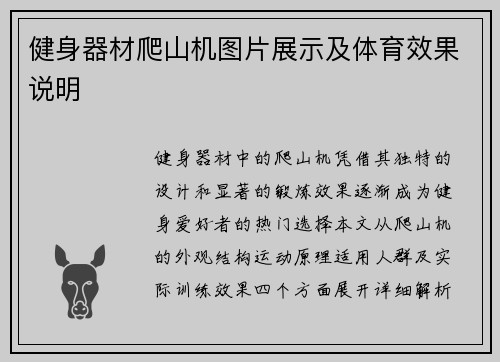 健身器材爬山机图片展示及体育效果说明
