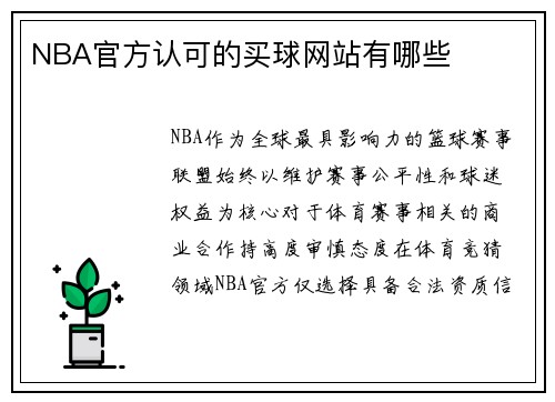 NBA官方认可的买球网站有哪些